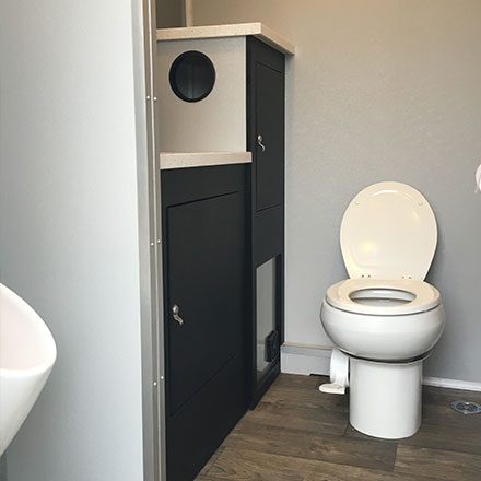 Interior of 2 Stall Restroom Trailer Rental