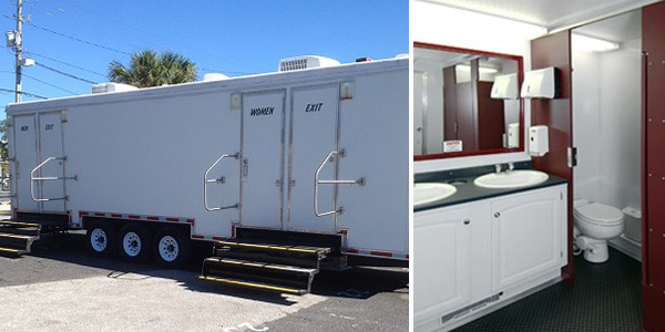 Blacktie Optimum 11 Stall Portable Bathroom Trailer Rental.