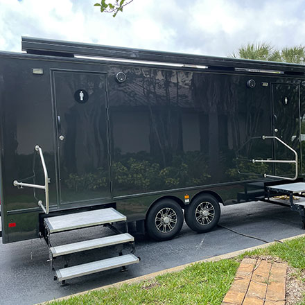 Long Term, Black Restroom Trailer Rental For Residential, Commercial & Industrial Clients