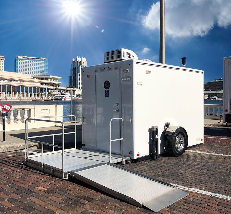 Long Term, Single Stall Restroom/Shower Trailer Rental With Wheelchair Ramp Access